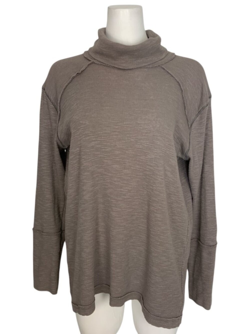 Free People We The Free Split Back Turtleneck Shirt L Stone
